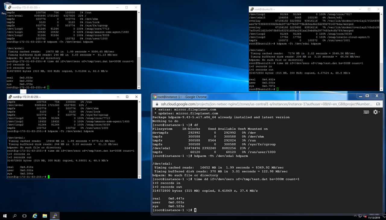 Benchmark Linux Disk Read/Write Speed - AWS, Azure, GCP, OCP Free Tier