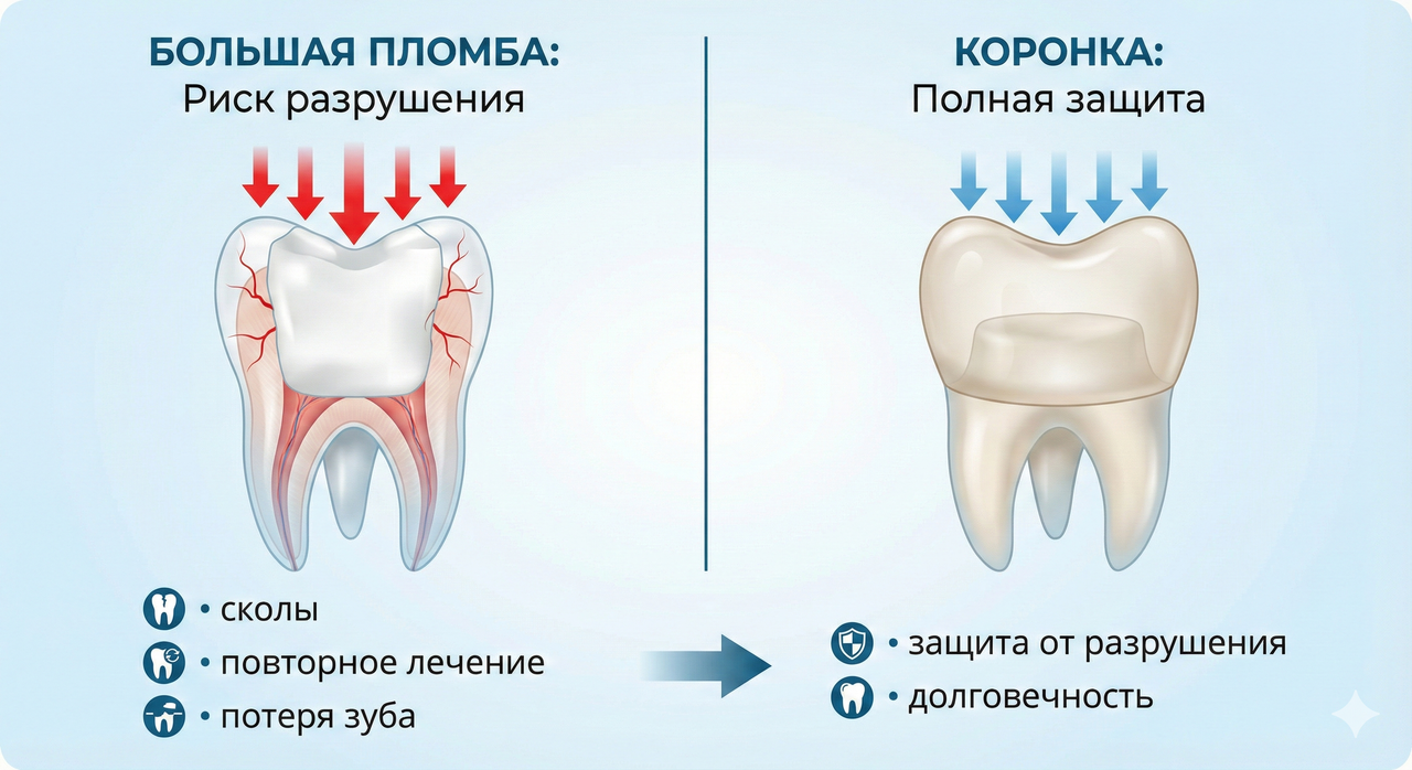 Сравнение: пломба и коронка