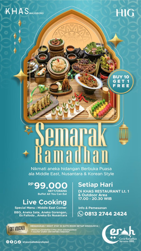 KHAS Malioboro Hotel, salah satu hotel di Jogja yang menawarkan paket buka bersama all you can eat untuk Ramadhan 2023.