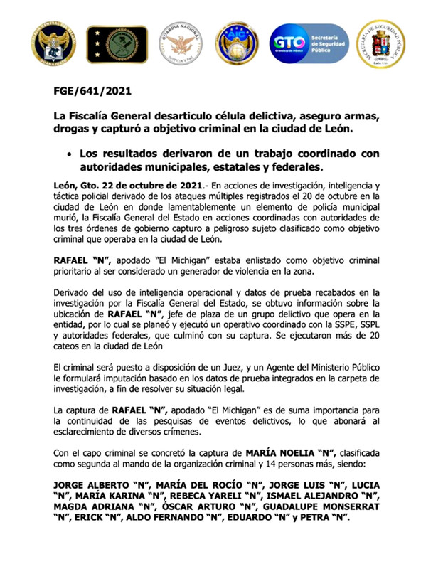 Fiscalía desmanteló célula ligada al CJNG y detienen a “El Michigan”