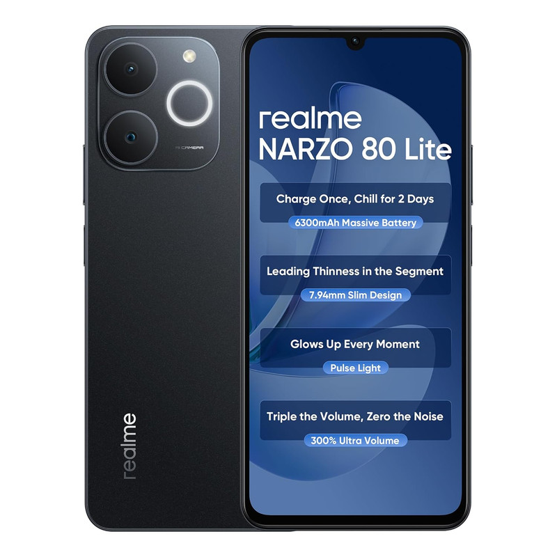 realme NARZO 80 Lite 4G (Obsidian Black, 6GB RAM, 128GB Storage) Refurbished