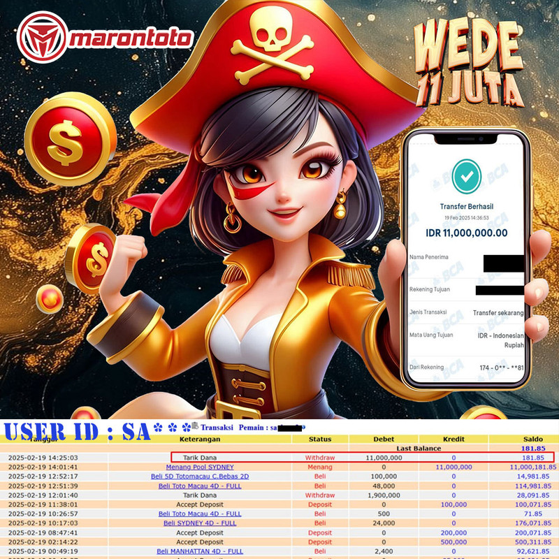 Bukti Kemenangan Member Marontoto Sebesar 11.000,000 JuTa