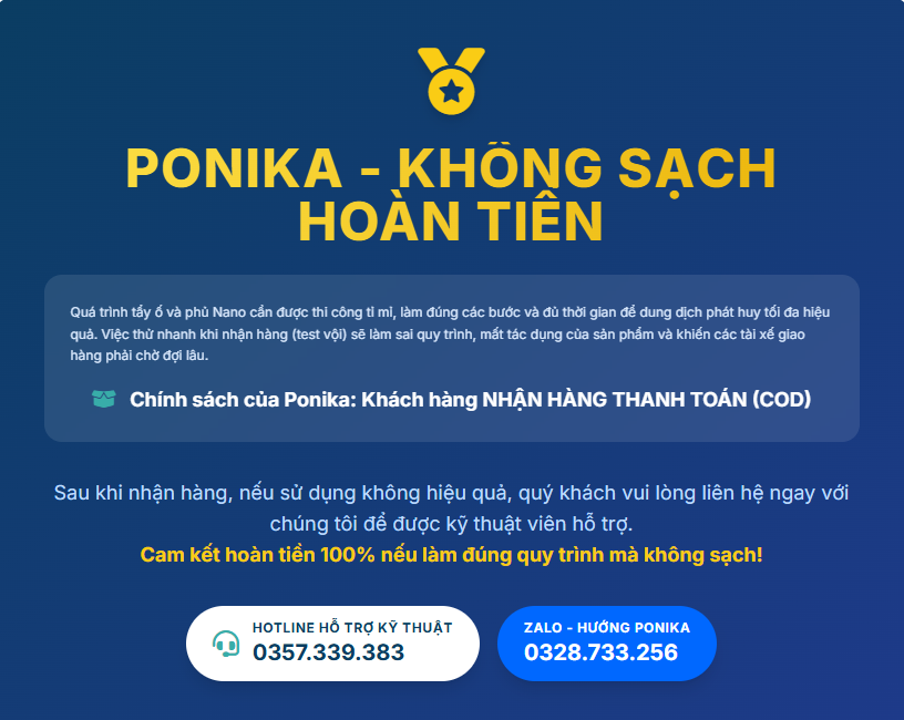 Chính sách không sạch hoàn tiền Ponika
