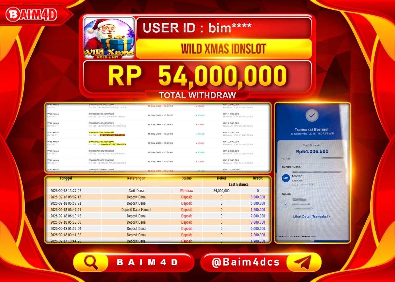 BAIM4D JACKPOT SLOT WILD XMAS IDN SLOT GAMES Rp.54,000,000 - LUNAS