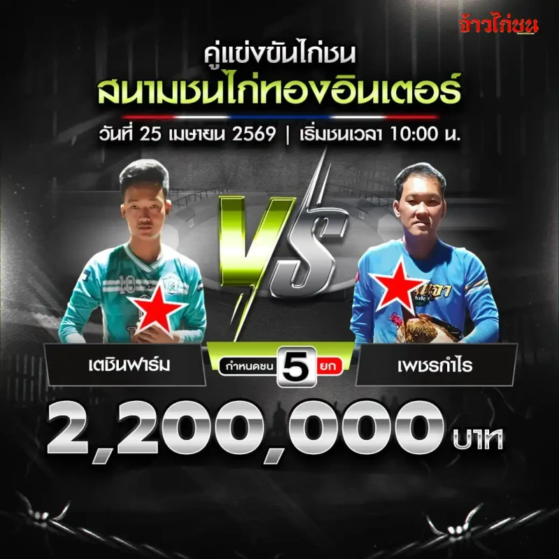 รูปคู่ เตชินฟาร์ม พบ เพชรกำไร สนามชนไก่ทองอินเตอร์ 25 เมษายน 2569
