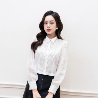 DC1423-Áo Sơ Mi Nữ SHE'S BACK Croptop Cổ Thắt Nơ Sơ Mi Dài Tay Xếp Ly S61H23Q002