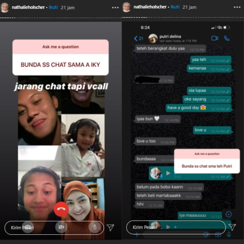 Isi chat Nathalie Holscher dengan Putri Delina