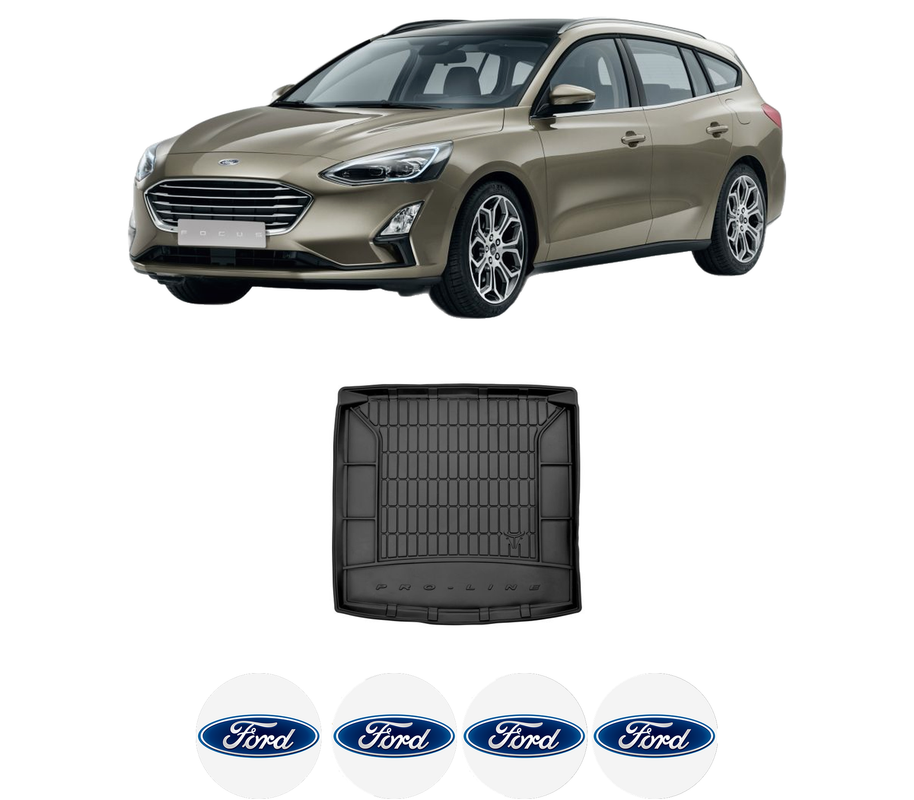 Tavita Portbagaj FORD FOCUS IV Turnier (HP) din 2018-2020, Protectie Portbagaj Auto, 4x Stickere auto cu FORD