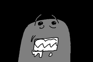 mspaint drawing of a gray beady eyed creature grimacing