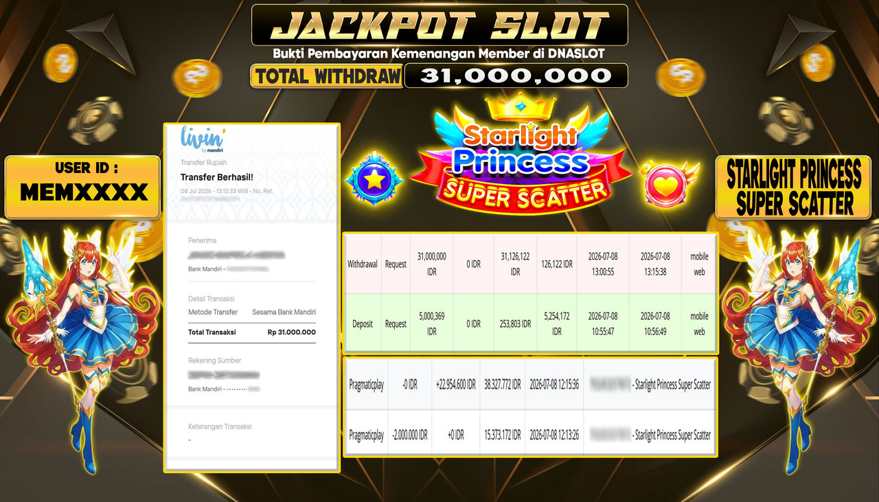 JACKPOT SLOT STARLIGHT PRINCESS SUPER SCATTER  08 JULY 2026