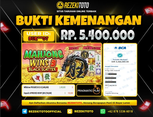 BUKTI KEMENANGAN 24 AGUSTUS 2025 MAHJONG WINS 3 5 JUTA 