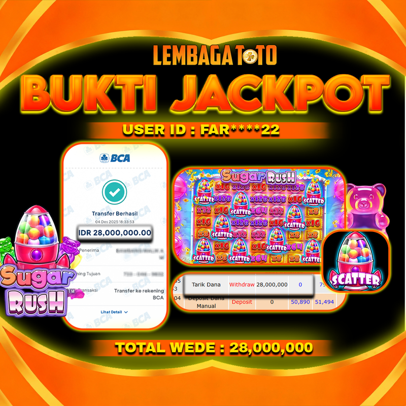 BUKTI JACKPOT 05 DECEMBER LEMBAGATOTO SUGAR RUSH Rp28,000,000,- LUNAS