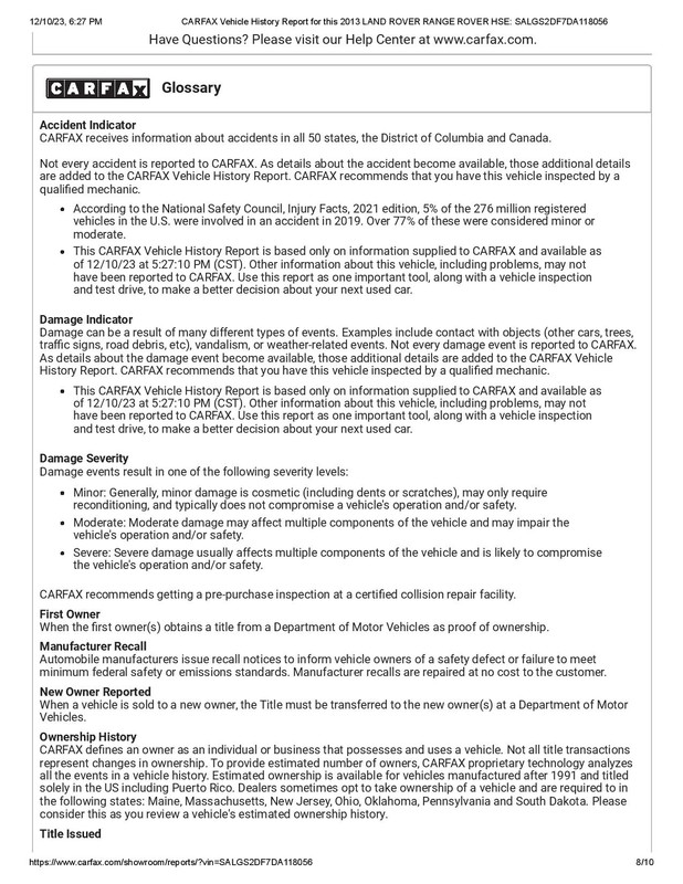 CARFAX Vehicle History Report for this 2013 LAND ROVER RANGE ROVER HSE_ SALGS2DF7DA118056-page-008