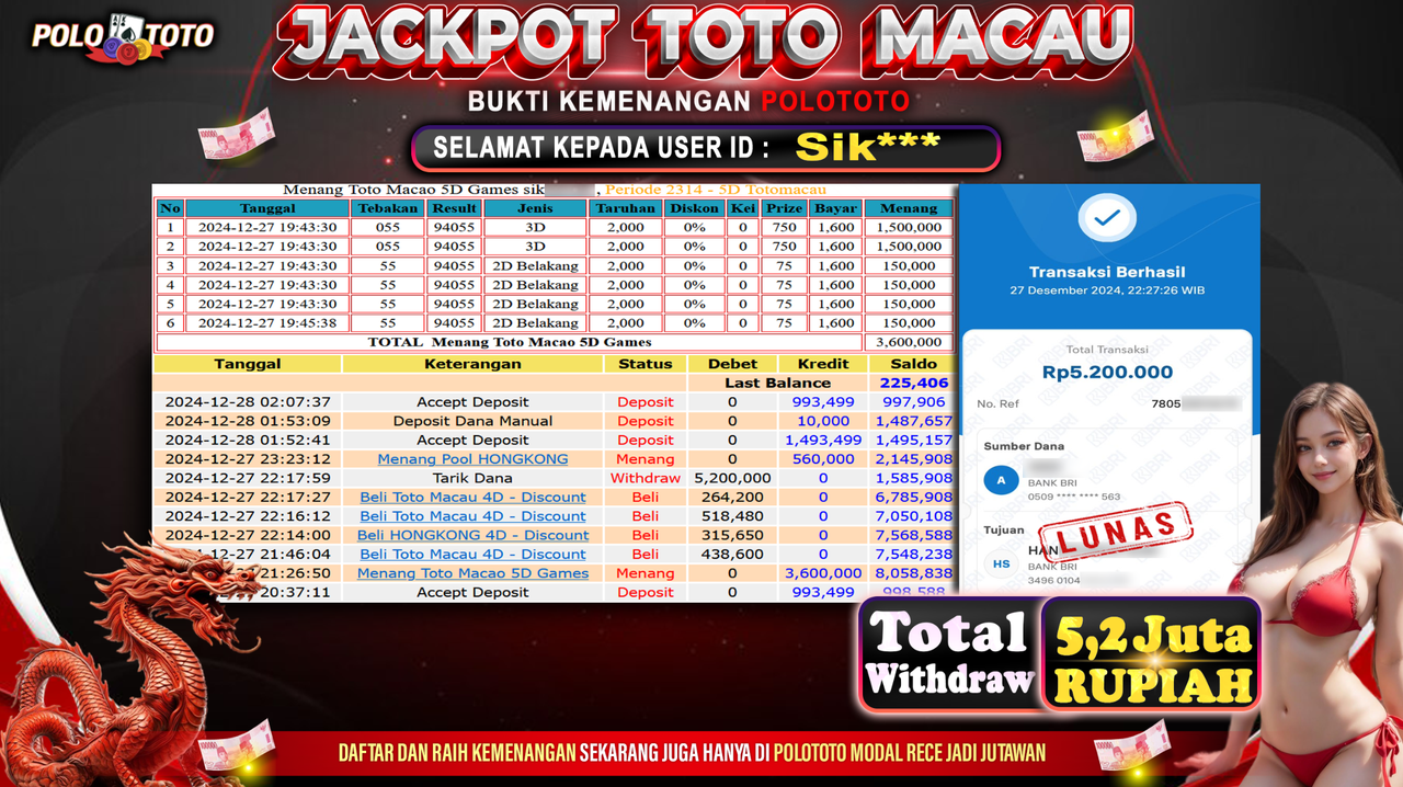 POLOTOTO JACKPOT TOGEL TOTO MACAU Rp.5,200.000,-
