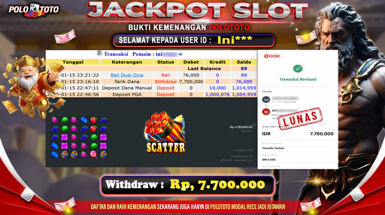 POLOTOTO JACKPOT SLOT SWEET BONANZA 1000 Rp.7,700.000,-