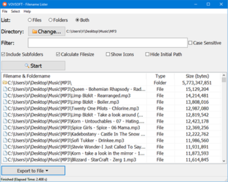 VovSoft Filename Lister 4.0.0.0 Portable