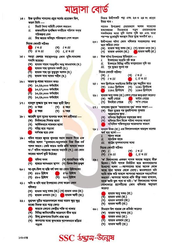 দাখিল ইসলামের ইতিহাস MCQ প্রশ্ন সমাধান ২০২৬