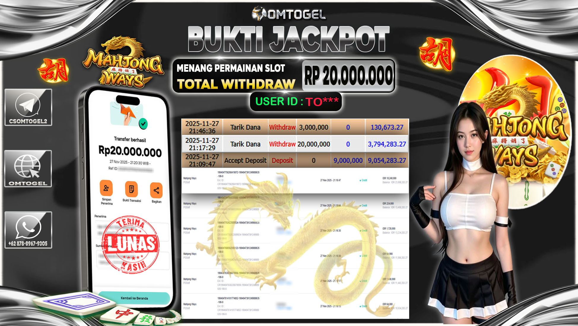 OMTOGEL JACKPOT PGSOFT MAHJONG WAYS  ,20 JUTA DI BAYAR LUNAS ,-