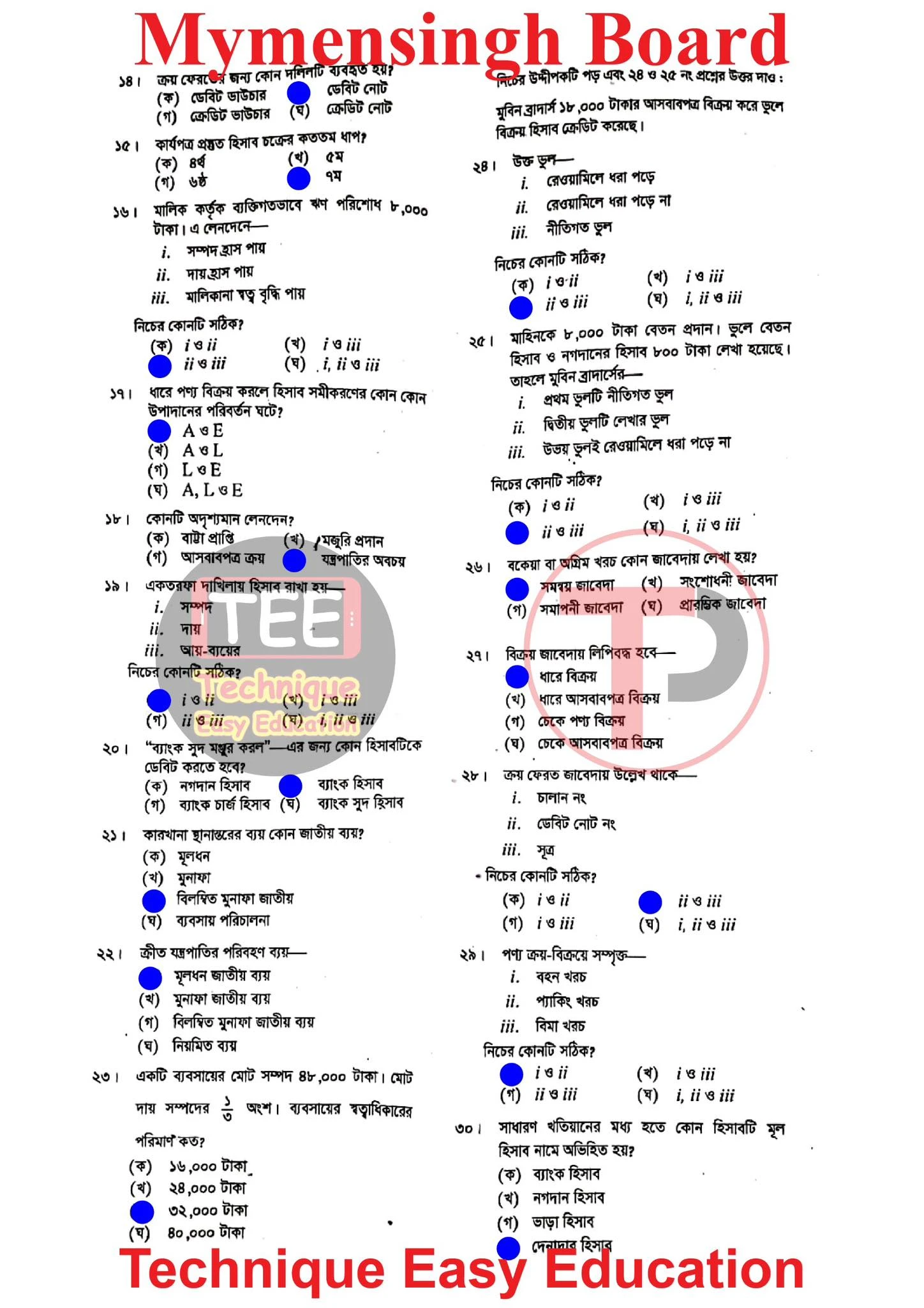 Accounting MCQ Exam 2026 Question Solution Mymensingh Board