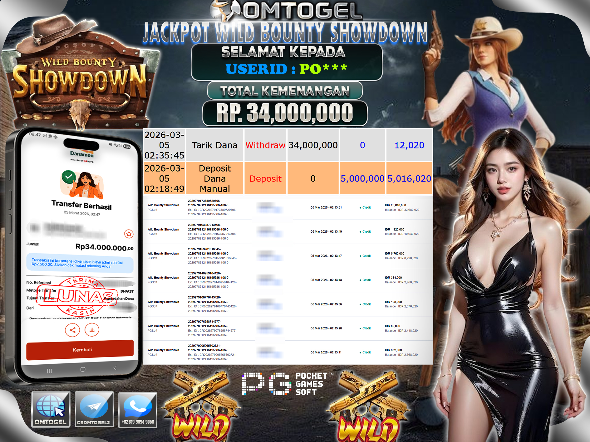 OMTOGEL JACKPOT PGSOFT WILD BOUNTY SHOWDOWN, 34 JUTA DI BAYAR LUNAS ,-