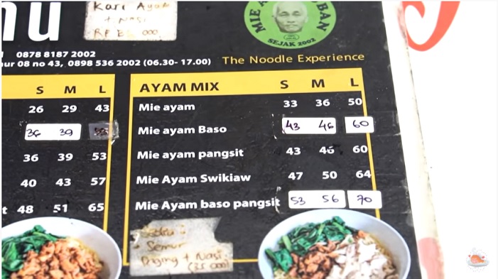 Menu di Warung Mie Ayam Uban.