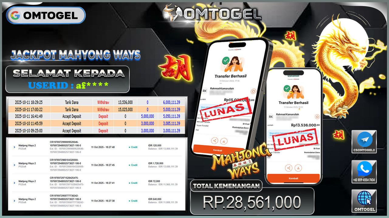 OMTOGEL JACKPOT PGSOFT MAHJONG WAYS 2 28 JUTA DI BAYAR LUNAS ,-