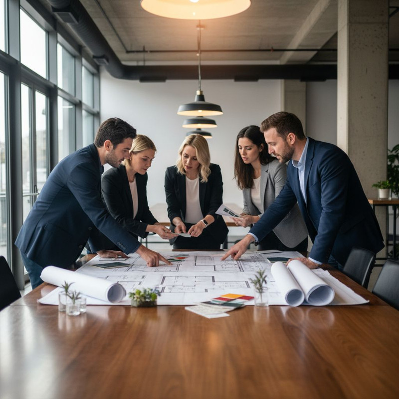 Организатор мероприятий задает вопросы менеджеру по аренде мебели, обсуждая детали договора и расстановки.