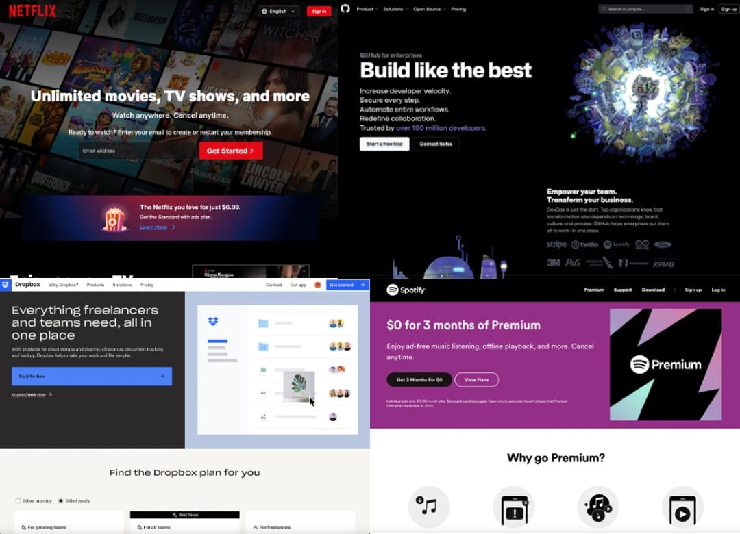 landing-page-netflix-github-dropbox-spotify