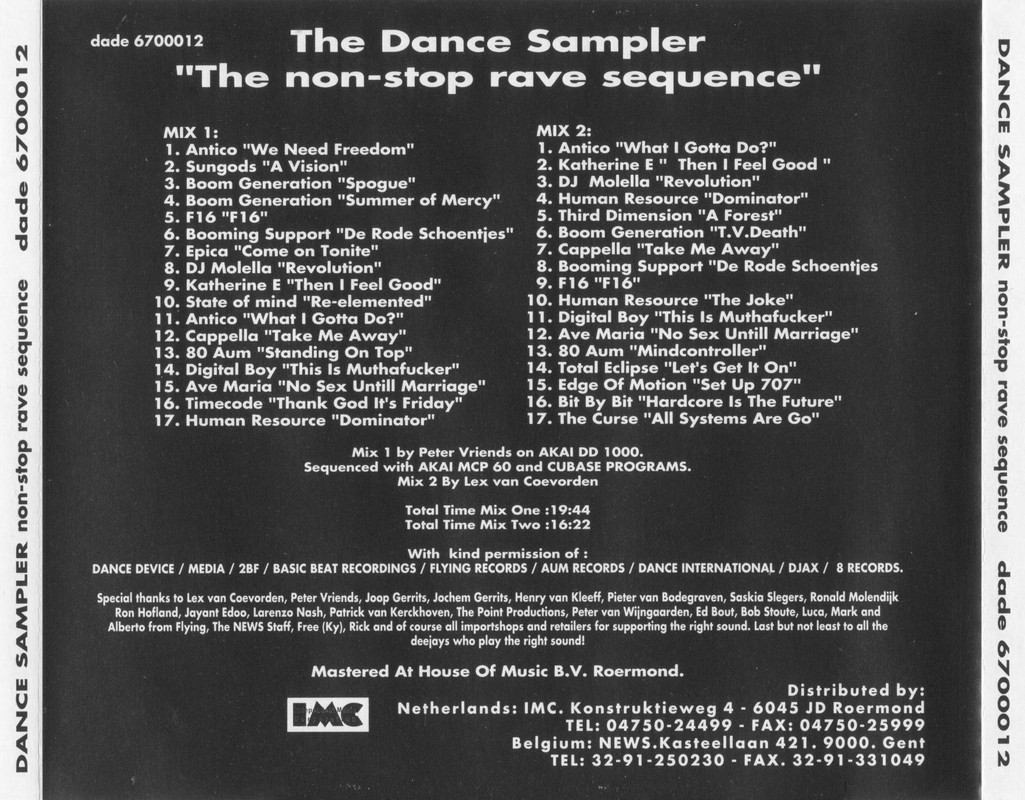 dance - 06/04/2023 - Various – The Dance Sampler (The Non Stop Rave Sequence)(CD, Mixed, Sampler)(Dance Device – dade 6700012)   1991 00-va-the-dance-sampler-the-non-stop-rave-sequence-cd-1991-back
