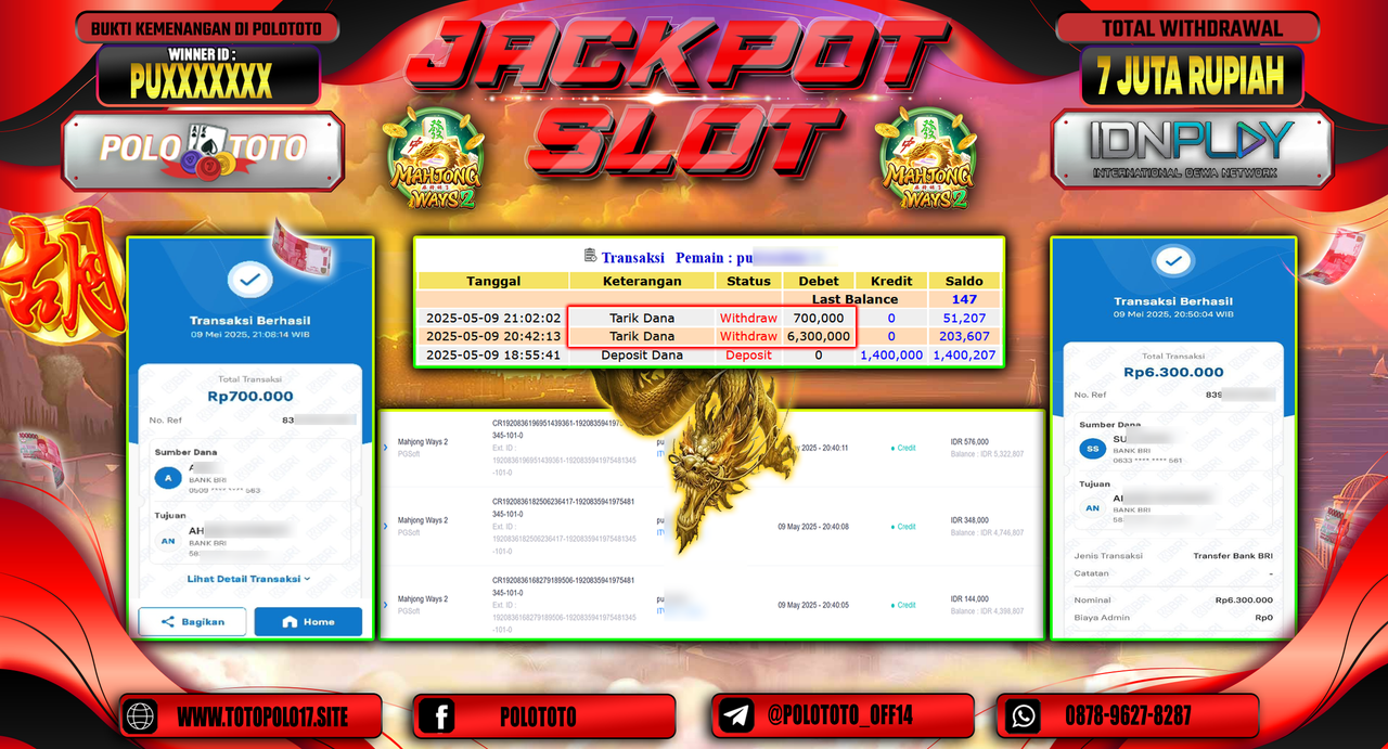 POLOTOTO JACKPOT SLOT MAHJONG WAYS 2 Rp.7.000.000,-