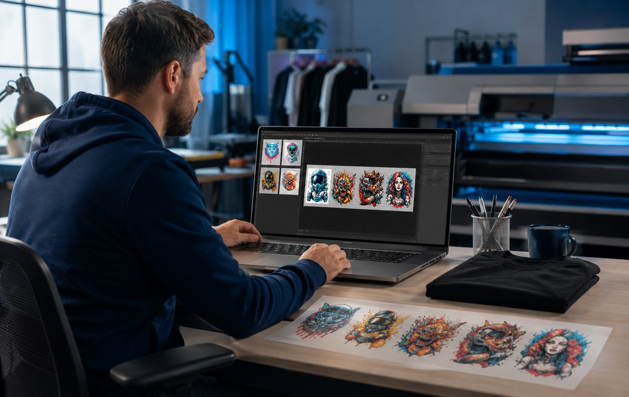 Upload designs for a DTF gang sheet
