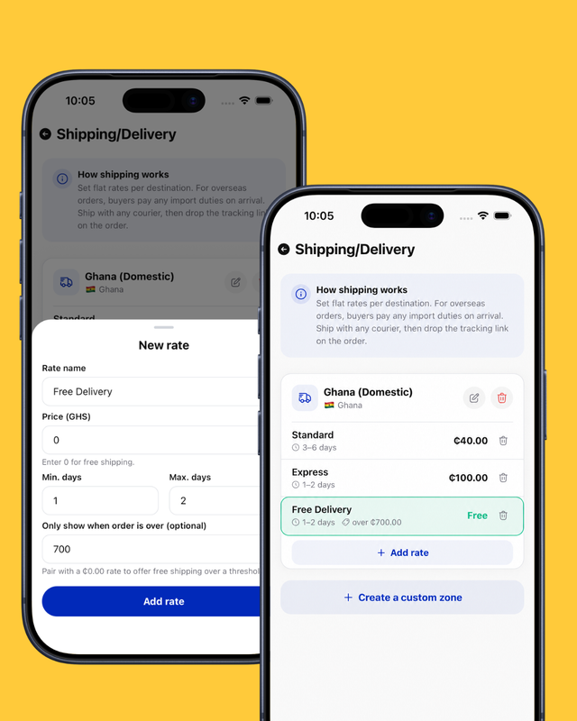 Setting up free delivery over an amount