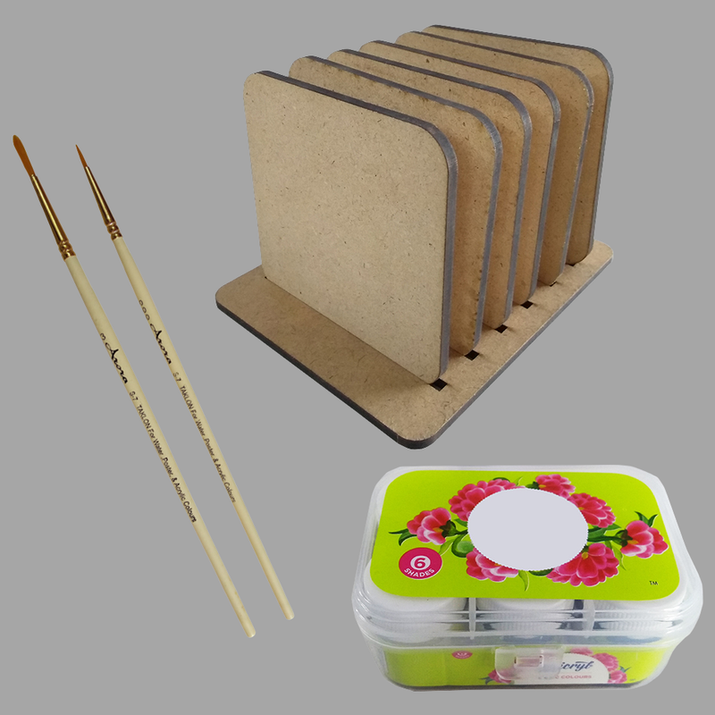 Gond art on Square Tea coasters with stand DIY Kit
