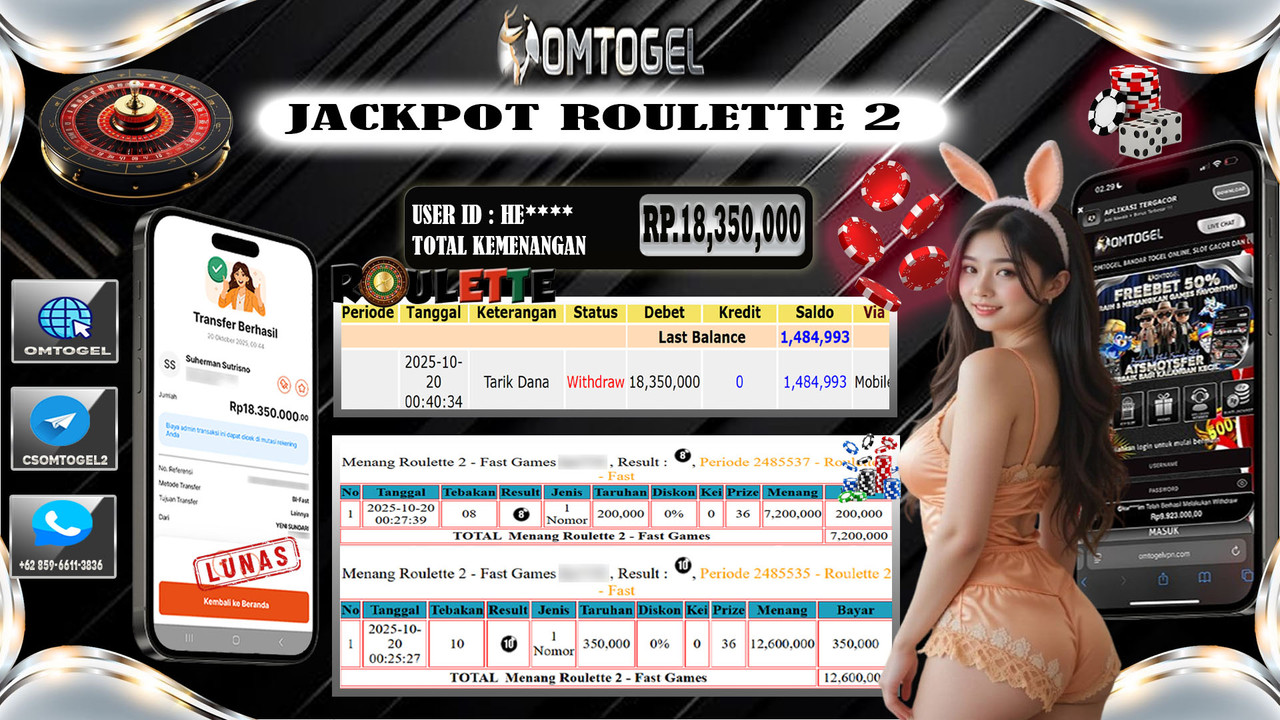 OMTOGEL JACKPOT LIVE GAMES ROULETTE 2 - FAST 18 JUTA DI BAYAR LUNAS ,-