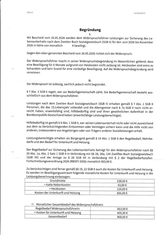 Antwort JC anonym Widerspruch Bescheid halbjährlich 2