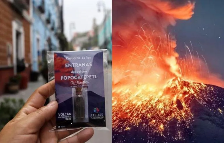 Comerciantes venden cenizas del Popocatépetl como recuerdito