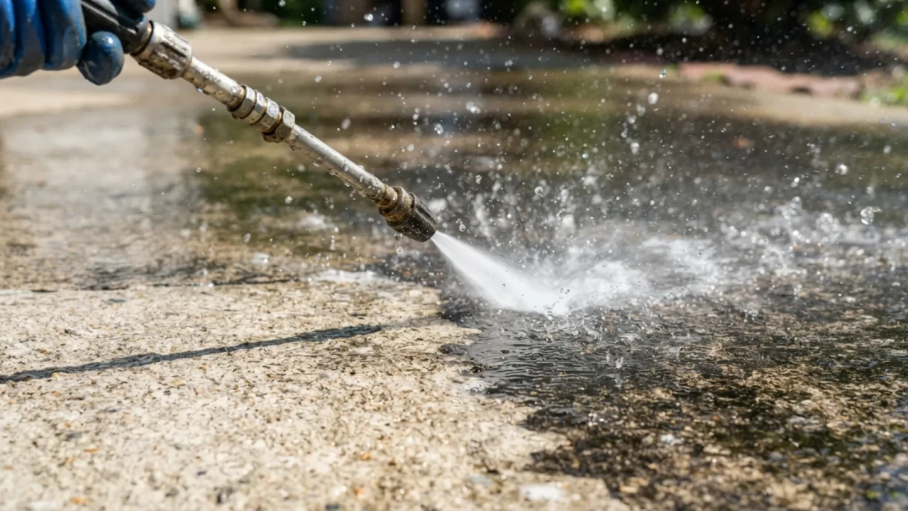 Pressure washing concrete driveway San Antonio maintenance