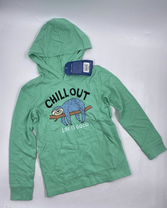 LIFE IS GOOD CHILL OUT LONG SLEEVE GREEN HOODED SHIRT YOUTH S 4500022392