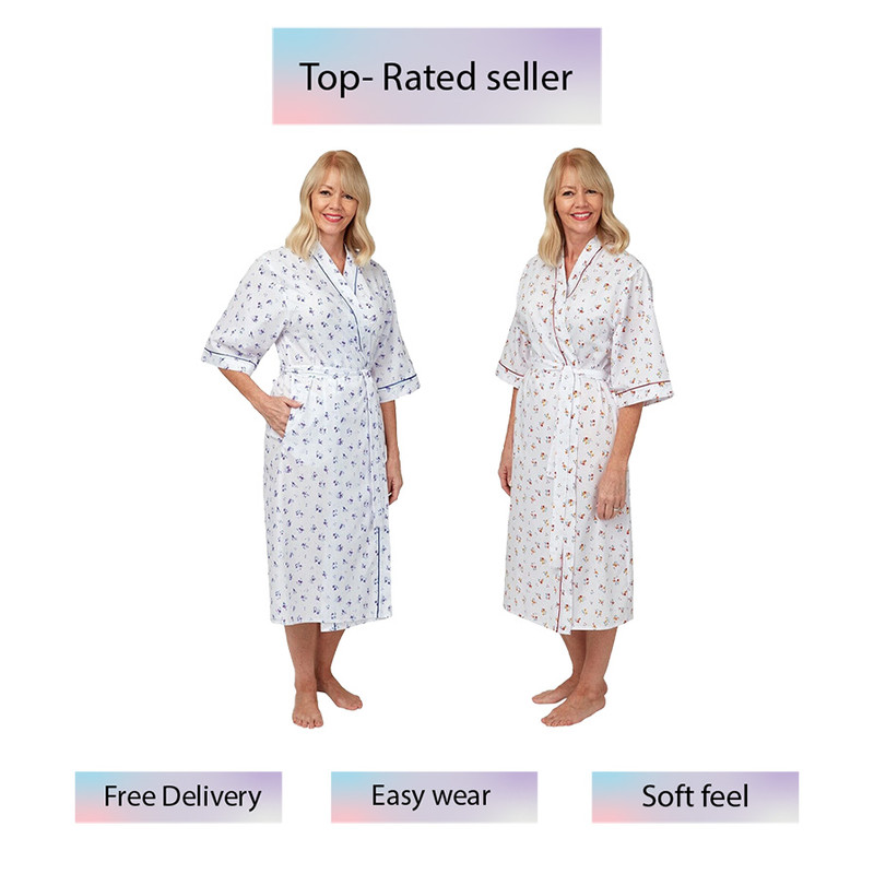 Marlon Womens Polycotton Floral Dressing Gown Robe Lightweight UK 10 to 30