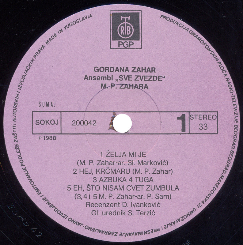 Gordana Zahar 26.01.1988. LP A-strana