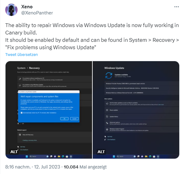 Windows 11: Reparatur per Update