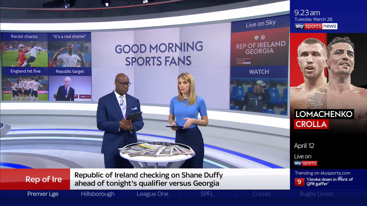 26 March - 09.00.00 - Good Morning Sports Fans. Round-up of the 