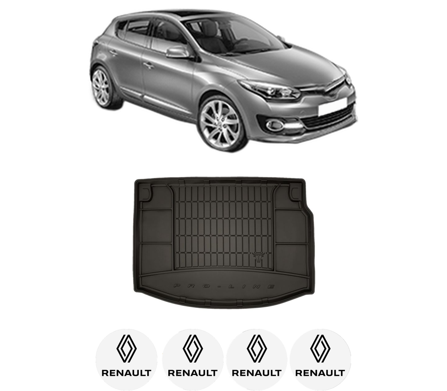 Tavita Portbagaj RENAULT MEGANE III Hatchback (BZ0/1_, B3_) din 2008-2017, Protectie Portbagaj Auto, 4x Stickere auto cu RENAULT