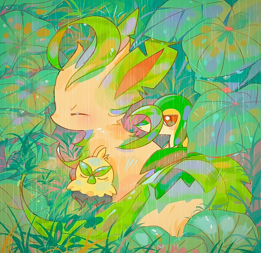 leafeon-snivy-and-browt-pokemon-drawn-by