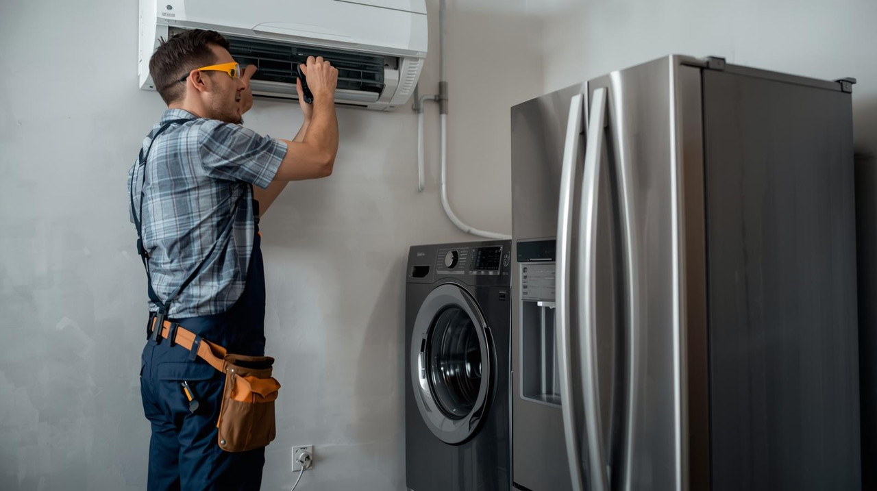 Técnico instalando aire acondicionado