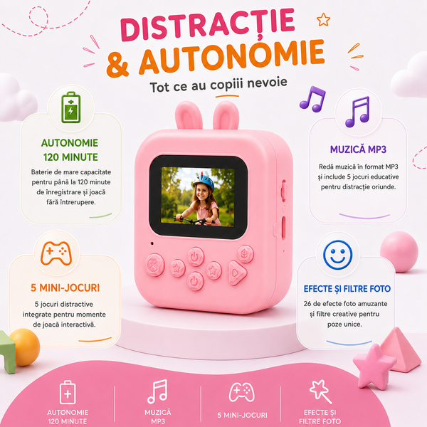 Aparat foto Twinkle Twins roz jocuri filtre și muzică