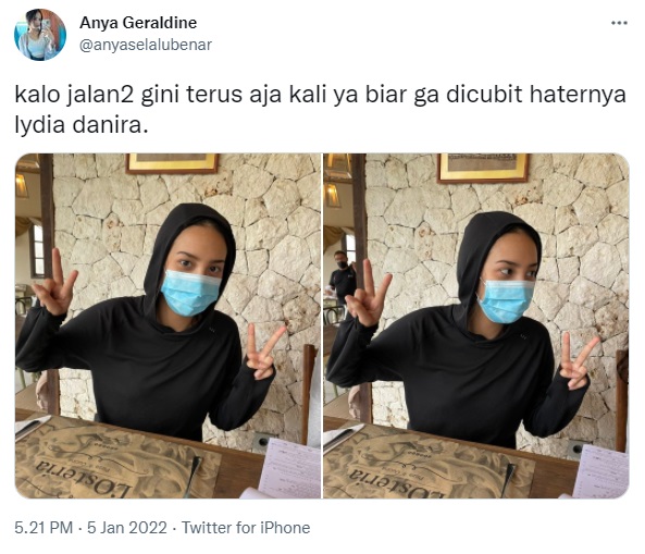 Cuitan Anya Geraldine di Twitternya.