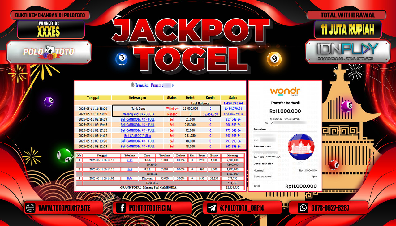 POLOTOTO JACKPOT TOGEL CAMBODIA POOLS Rp.11.000.000,-