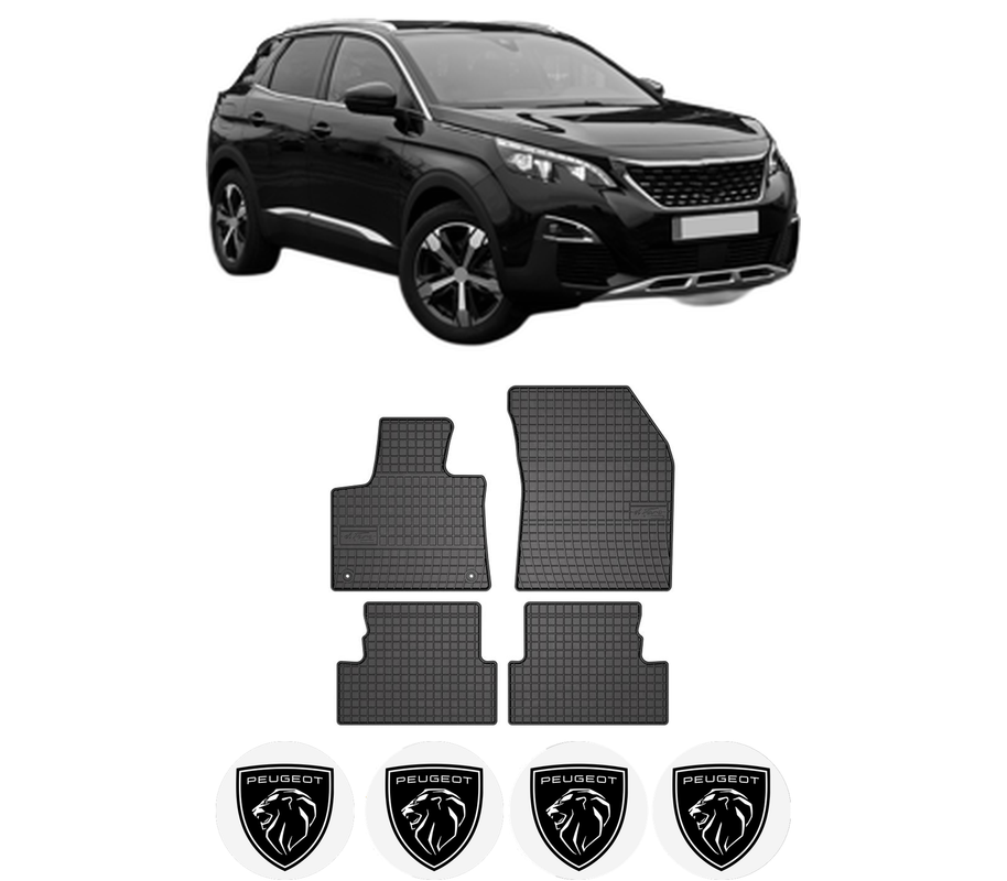 Set covorase presuri PEUGEOT 3008 II SUV (MC_, MR_, MJ_, M4_) din 2016-2023, auto, din cauciuc thermoplastic, 4 Stickere auto cu PEUGEOT