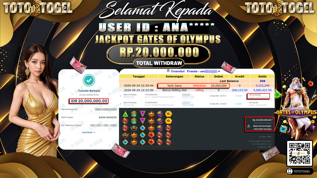 Bukti Pembayaran Jackpot Slot Gates Of Olympus ID :ANA*****LUNAS